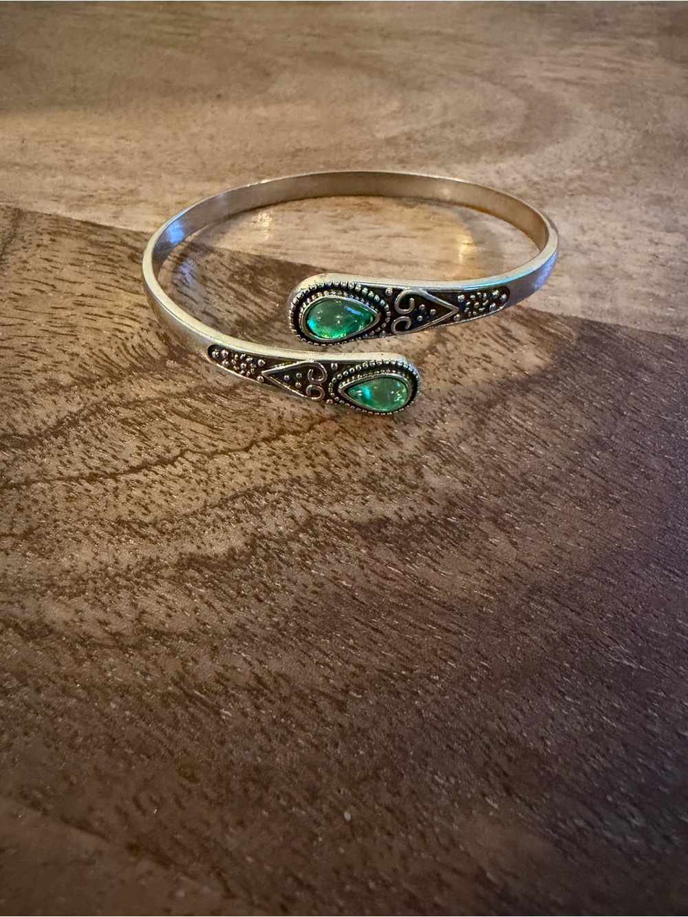 Silver-Tone Green Teardrop Cuff Bracelet - Women Jewelry - Picture 4 of 4